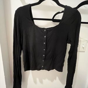 Black square neck button top long sleeve- wild fable